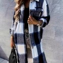 Plaid Print Long Length Jacket, Casual Button Front Flap Pockets Outwear, Women's Clothing