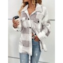 Plaid Fuzzy Fall & Winter Jacket, Casual Button Front Long Sleeve Outerwear, Women's Clothing