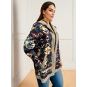 Geo Print Button Front Jacket, Casual Long Sleeve Hooded Jacket With Pockets For Fall & Winter, Women's Clothing