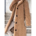 Solid Teddy Fall & Winter Coat, Casual Button Front Long Sleeve Outerwear, Women's Clothing