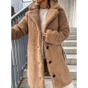 Solid Teddy Fall & Winter Coat, Casual Button Front Long Sleeve Outerwear, Women's Clothing