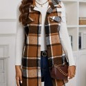 Plaid Print Sleeveless Vest, Casual Button Front Collar Vest, Women's Clothing