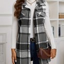 Plaid Print Sleeveless Vest, Casual Button Front Collar Vest, Women's Clothing