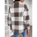 Plaid Fuzzy Fall & Winter Coat, Casual Button Front Long Sleeve Warm Outerwear, Women's Clothing