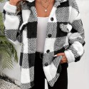 Plaid Fuzzy Fall & Winter Coat, Casual Button Front Long Sleeve Warm Outerwear, Women's Clothing