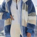 Color Block Fuzzy Fall & Winter Jacket, Casual Zip Up Hooded Long Sleeve Outerwear With Pocket, Women's Clothing