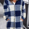 Plaid Print Hooded Jacket, Casual Long Sleeve Warm Zip Up Outerwear, Women's Clothing