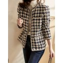 Plaid Pattern Jacket, Elegant Crew Neck Open Front Long Sleeve Outerwear, Women's Clothing