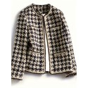 Plaid Pattern Jacket, Elegant Crew Neck Open Front Long Sleeve Outerwear, Women's Clothing