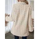 Double-breasted Plush Textured Coat, Thermal Notched Collar Long Sleeve Teddy Bear Coat, Women's Clothing