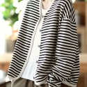 Striped Print Button Front Jacket, Casual V Neck Long Sleeve Outerwear For Spring & Summer, Women's Clothing