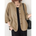 Button Front Jackets, Casual Turn Down Collar Long Sleeve Solid Outerwear For Spring & Summer, Women's Clothing