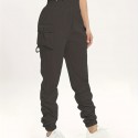 Ruched Solid Cargo Pants, Elegant High Waist Drawstring Pants With Pockets, Women's Clothing