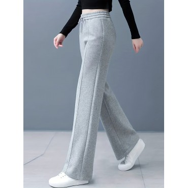 Solid Drawstring Straight Leg Sweatpants, Casual High Waist Loose Pants, Women's Clothing