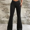 Solid Color Flare Leg Pants, Casual Elastic Waist Loose Pants, Women's Clothing