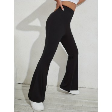 Flared Leg Simple Pants, Vintage Long Length Versatile Bell Bottom Pants, Women's Clothing