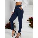 Black Skinny Cigarette Pants, High Waist Beltless Semi Stretch Pants, Elegant Bottoms For Work, Women's Clothing