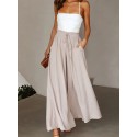 Women's Wide Leg Palazzo Pants, Flowy Ruffle Solid Pants, Women's Clothing