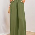 Women's Wide Leg Palazzo Pants, Flowy Ruffle Solid Pants, Women's Clothing