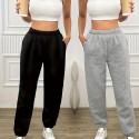 2 Pack Solid High Waist Pants, Casual Elastic Waist Sweatpants For Spring & Fall, Women's Clothing