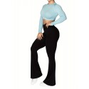 Crossover Waisted Flare Leg Pants, Mature Solid Slant Waist Solid Yoga Fashion Comfy Work Pants, Women's Clothing