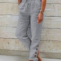 Solid Drawstring Waist Cotton Pants, Casual Slant Pocket Slim Comfy Pants, Women's Clothing