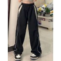 Color Block Cargo Pants, Y2K Drawstring Elastic Waist Wide Leg Pants, Women's Clothing