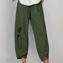 Boho Dandelion Print Harem Pants, Casual High Waist Baggy Summer Cropped Pants, Women's Clothing