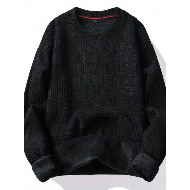 All Match Knitted Sweater, Men's Casual Warm Slightly Stretch Crew Neck Pullover Sweater For Men Fall Winter