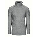 Turtle Neck Knitted Sweater, Men's Casual Warm Solid Mid Stretch Pullover Sweater For Fall Winter