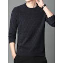 Thermal Knitted Cable Jacquard  Sweater, Men's Casual Warm Slightly Stretch Crew Neck Pullover Sweater For Men Fall Winter