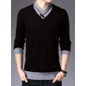 All Match Knitted Slim Sweater, Men's Casual Warm Slightly Stretch Shawl Collar Pullover Sweater For Men Fall Winter