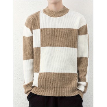 Cool Knitted Sweater For Men, Men's Casual Retro Striped Pullover Knit Sweater Streetwear For Winter Fall, As Gifts