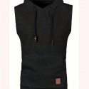 Elegant Hooded Mid Stretch Vest, Men's Casual Vintage Style Sleeveless Sweater Vest For Fall Winter