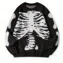 Skeleton Pattern Knitted Sweater, Men's Casual Warm Mid Stretch Crew Neck Pullover Sweater For Men Fall Winter