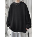 Men's Stylish Solid Knitted Pullover, Casual Breathable Long Sleeve Crew Neck Top For City Walk Street Hanging Outdoor Activities