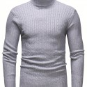 All Match Knitted Solid Sweater, Men's Casual Warm High Stretch Turtleneck Pullover Sweater For Men Fall Winter