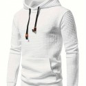 Waffle Cool Hoodies For Men, Men's Casual Solid Pullover Hooded Sweatshirt With Kangaroo Pocket Streetwear For Winter Fall, As Gifts