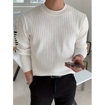 Men's Fashion Long Sleeve Solid Knitted Sweater, Men's Pullover For Autumn Winter