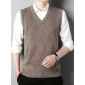 Men's V-neck Cable Casual Sleeveless Knitted Sweater Vest, Men's Clothing For Autumn Winter