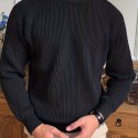 Warm Texture Knitted Sweater, Men's Casual Solid Color Slightly Stretch Round Neck Pullover Sweater For Fall Winter