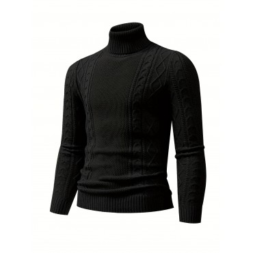 Men's Plain Turtleneck Sweater, Trendy High Stretch Fashion Comfy Thermal Tops