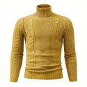 Men's Plain Turtleneck Sweater, Trendy High Stretch Fashion Comfy Thermal Tops