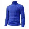 Men's Plain Turtleneck Sweater, Trendy High Stretch Fashion Comfy Thermal Tops