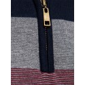 Cotton Knitted Color Block Sweater, Men's Casual Warm Slightly Stretch Half Zipper V Neck Pullover Sweater For Men Fall Winter