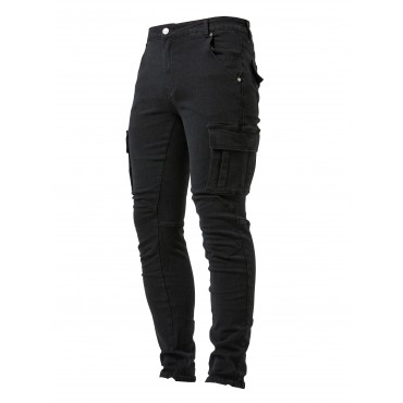 Men's Casual Multi Pocket Jeans, Street Style Medium Stretch Denim Pants