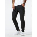 Slim Fit Cargo Jeans, Men's Casual Street Style Multi Pocket High Stretch Denim Pants For Spring Summer