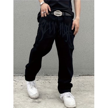 Y2k Loose Fit Jeans, Men's Casual Street Style Baggy Jeans For Fall Winter