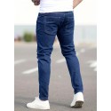 Slim Fit Straight Leg Cotton Jeans, Men's Casual Street Style Solid Color Slightly Stretch Denim Pants For Spring Summer