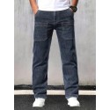 Loose Fit Straight Leg Jeans, Men's Casual Street Style Multi Pocket Denim Pants For All Seasons